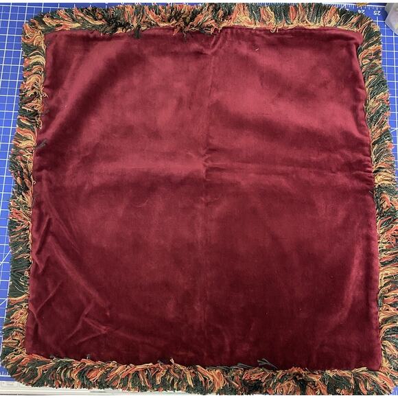 Deco Hollywood Regency Pillow Cover Velvet Fringe 20x20 Burgundy Green Tan - Picture 1 of 4